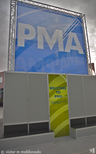  PMA sign outside the Las Vegas Convention Center on a cloudy day mornng